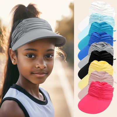 Children'S Sports Empty Top Hat Outdoor Ponytail Beach Visor Big Brim Girls Quick-Drying Hat 3-12 Years Old