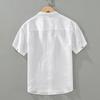 Japanese-Style Casual Stand-Collar Cotton-Linen Short-Sleeve Shirt for Men, Summer Thin Linen Shirt, Large Size