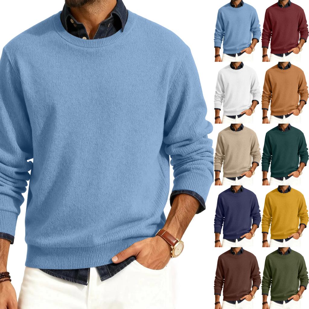 Men's Round Neck Long Sleeve Ribbed Knit Pullover