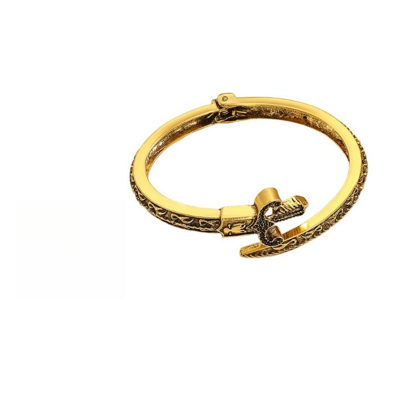Vintage Carved Snake Sword Bracelet Ring Gothic Fashion Open Cuff Bangle Jewelry for Men Personalized Punk Style Wrist Accessory