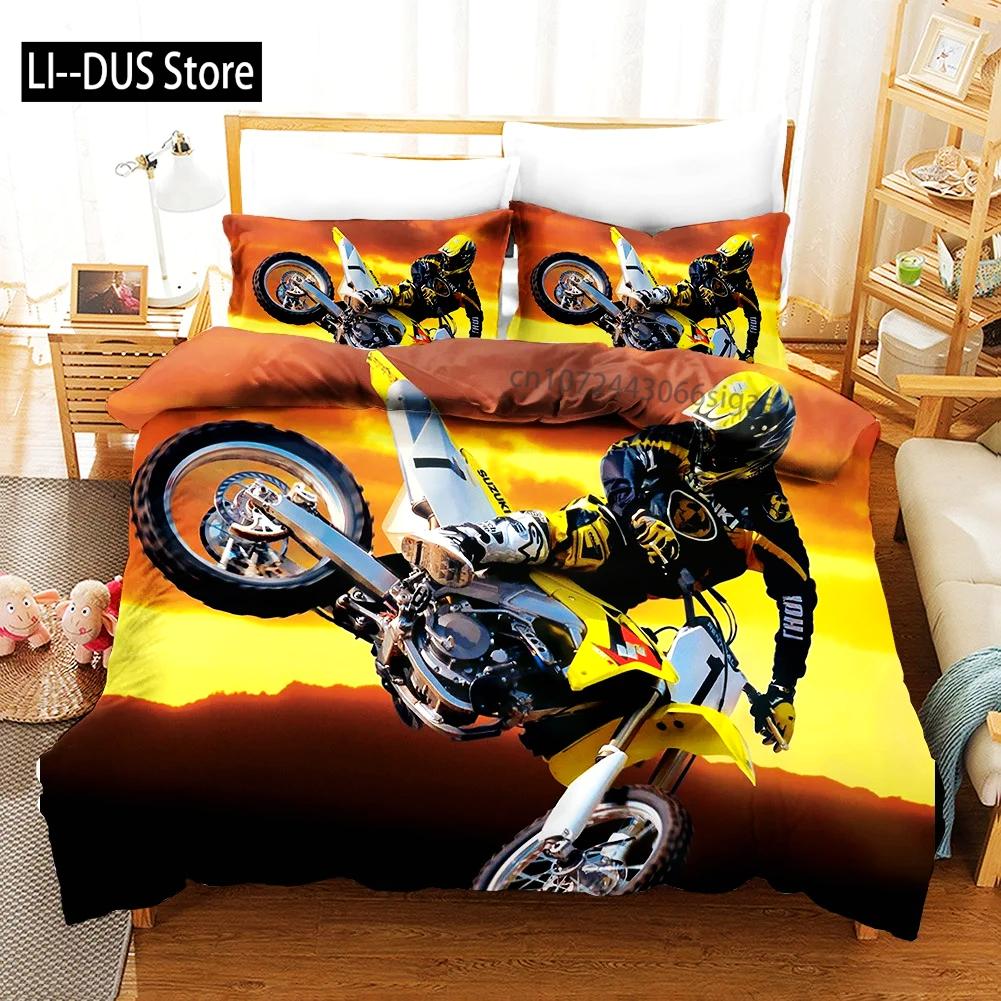 Sexy Girl Motocross Duvet Cover Extreme Sports Theme Bedding Set for Boys Teens Man Microfiber 3D Beauty Queen King Quilt Cover