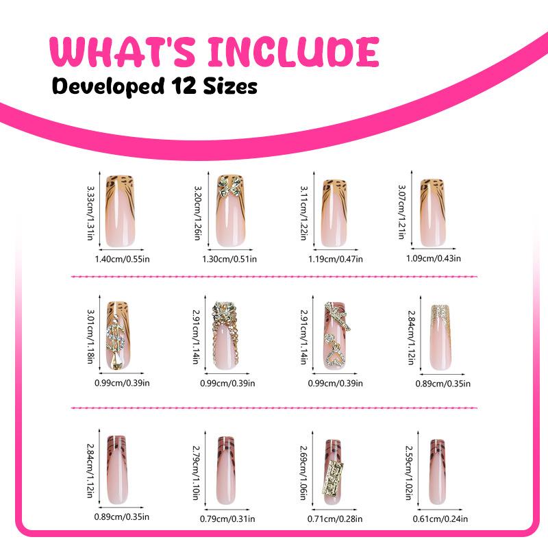 European and American Cross-border Hot-selling Water Pipe Nail Heavy Industry Bow Gold Diamond-encrusted Nail Leopard Print Long Fake Nail Manicure