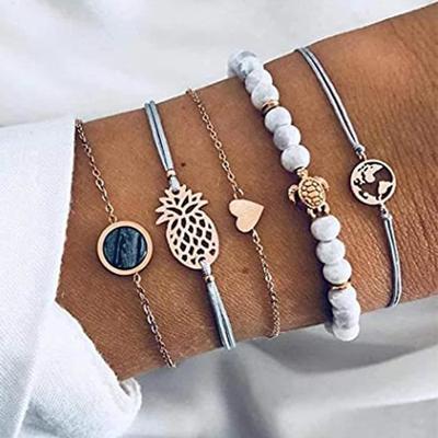 Bracelet - Branets - Set of 5 - Bohemian - Turquoise - Alloy