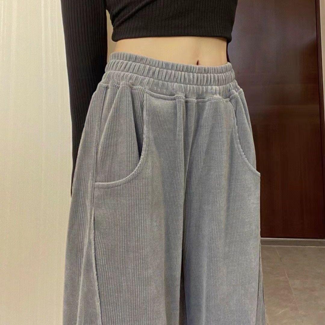 

Женские осенне-зимние свободные модные брюки с широкими штанинами на бархатной подкладке - стройнящие, повседневный корейский стиль XL (120-130 Jin)