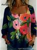 New Xiyin Summer T-Shirt Women's Printed Square Neck Button Bubble Sleeve Women's Top Women's