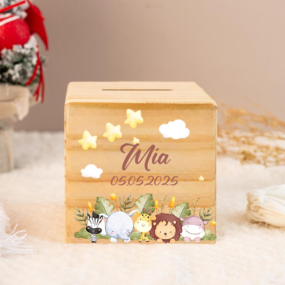 Wood Piggy Bank, Personalized Name Money Box, Money Box, Christening Gifts, Shower Gift, Xmas Gift