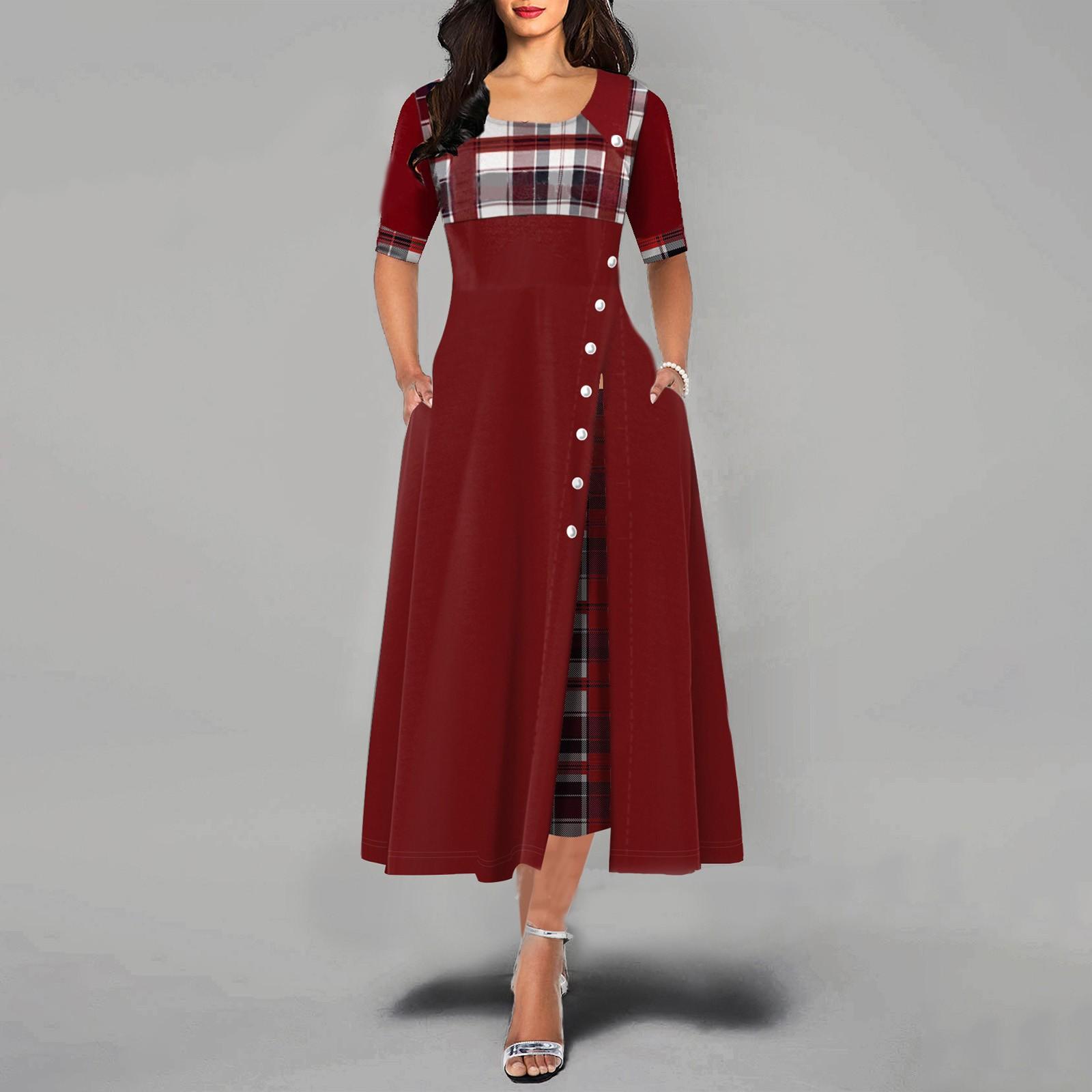 

Летнее модное длинное платье с круглым вырезом и воротником средней длины, нерегулярное длинное платье L красный