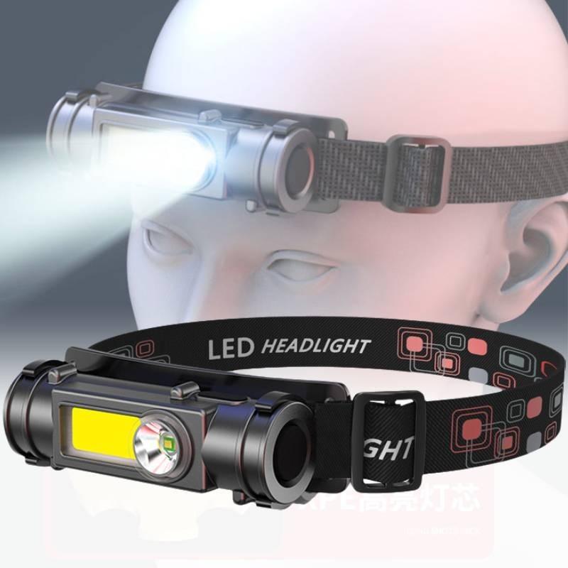 Headlight Strong Dual Light Source Flashlight Cob Outdoor Fishing Hiking Camping