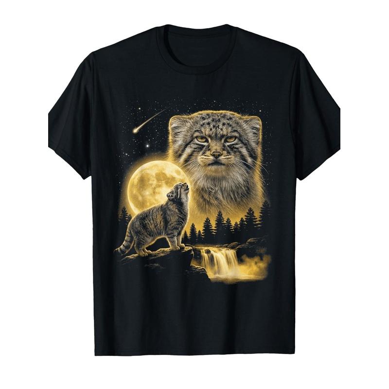 Gatto di Pallas che ulula alla Luna Meme Divertente Anni '90 Amante dei Gatti Maglietta