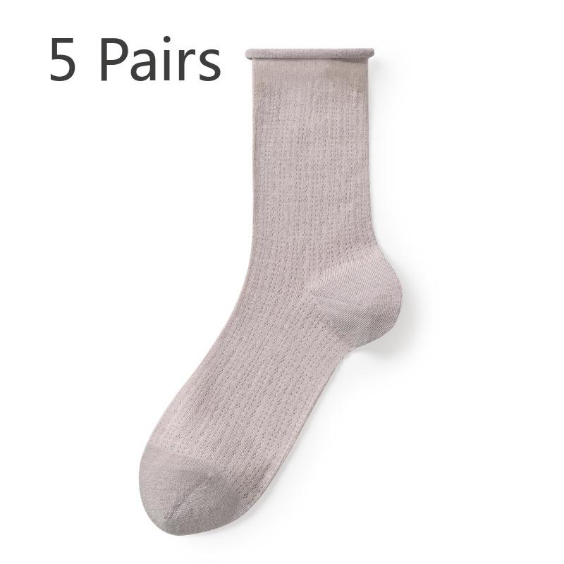 5 Pairs of Women's Summer Thin Cotton Hollow Mesh Pile Socks