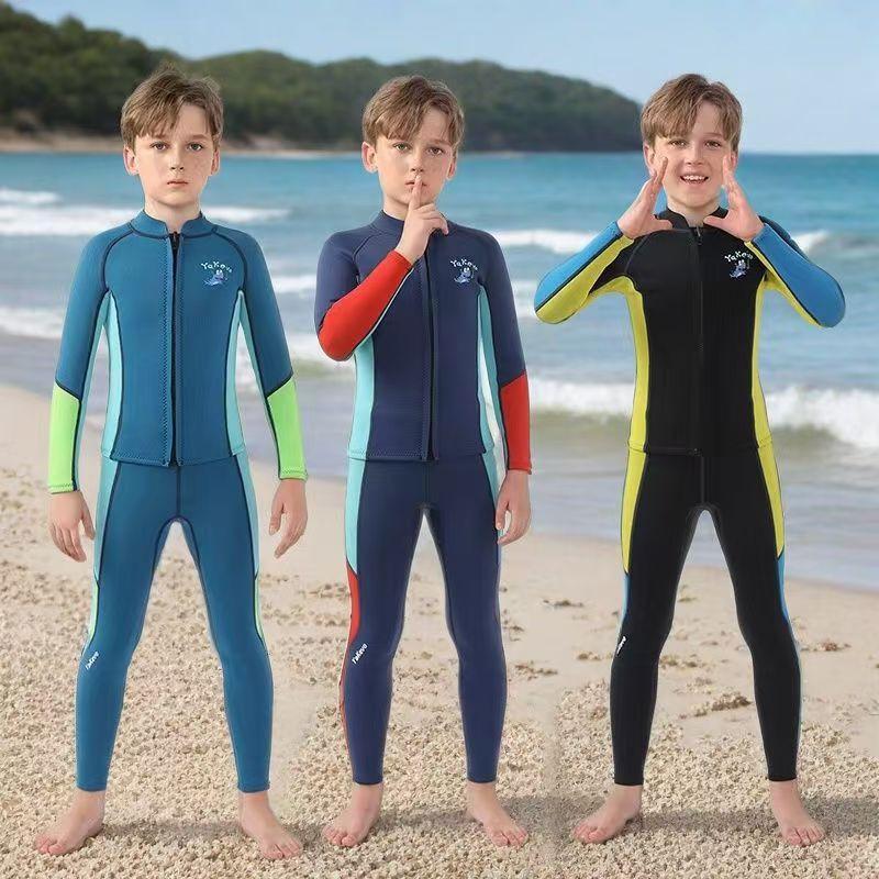 Kids 2.5mm Neoprene Wetsuit Set Long Sleeve Separate Piece Cold Water Swimming Diving Winter Warmth Unisex