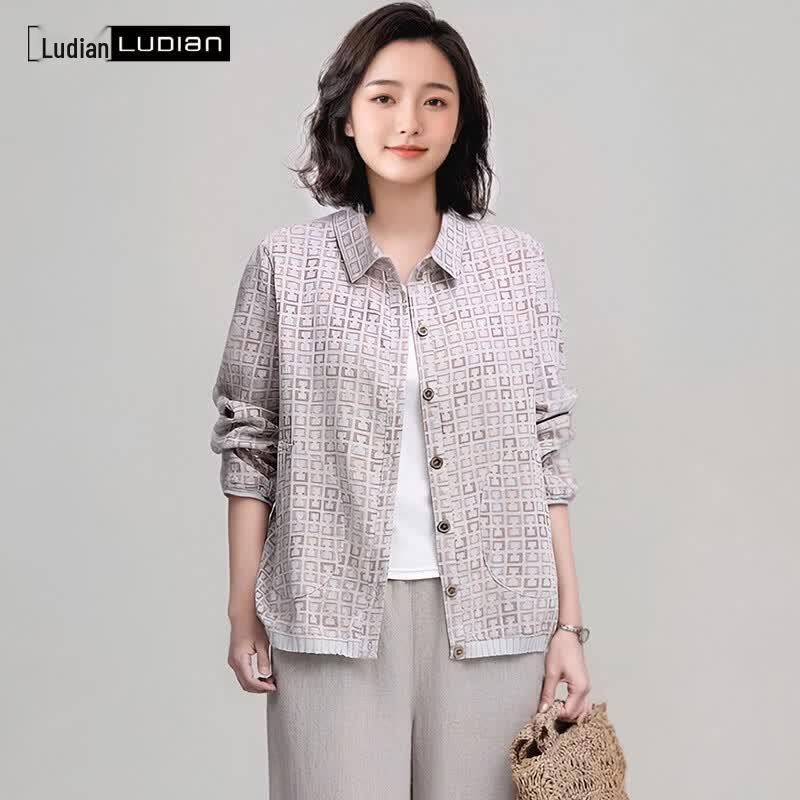 LUDIan Women's Pure Cotton Casual Long Sleeve Shirt