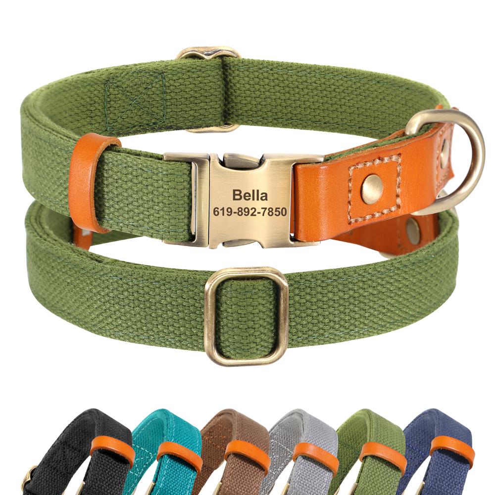 

Personalized Nylon Dog Collar Durable Real Leather Customized ID Collars Free Engraved Adjustable for Small Medium Large Dogs S коричневий
