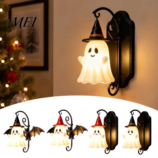 Halloween Home Decor Cute Ghost Wall Light, Wizard Hat Lamp, Decorative Light Mount Lamp for Hallway Entrance Bedroom Warm White Mounted