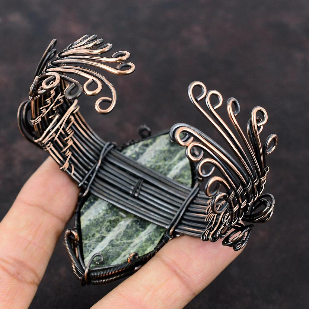 Green Swiss Opal Bangle Copper Wire Wrapped Jewelry Adjustable Cuff Bracelet Gemstone Cuff Bracelet Handmade Copper Bangle Gift For Mother