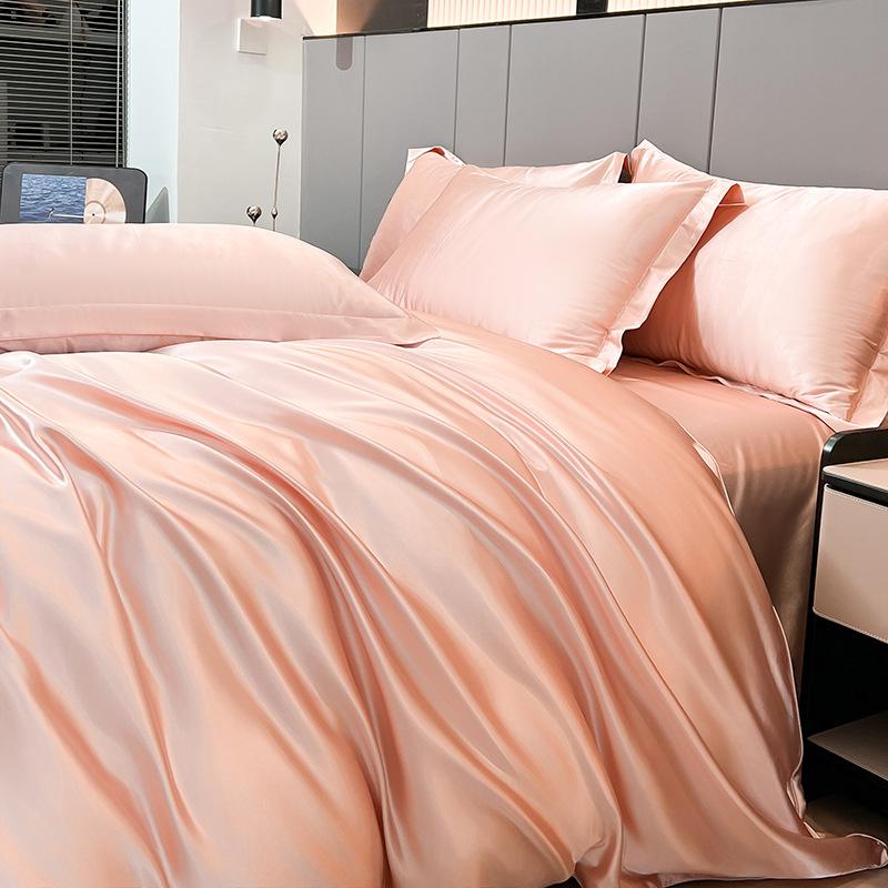 Summer Ice Silk Four-Piece Bed Hat Imitation Tencel Quilt Cover Cool Silk Bed Sheet Washed Silk Quilt Cover