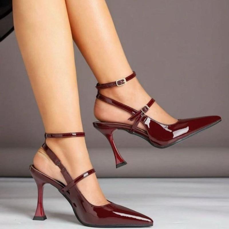 Fashion Summer New Wine Red Pointed Toe Shallow Mouth Stiletto Sandals Women's French Temperament Fashion Versatile High Heels