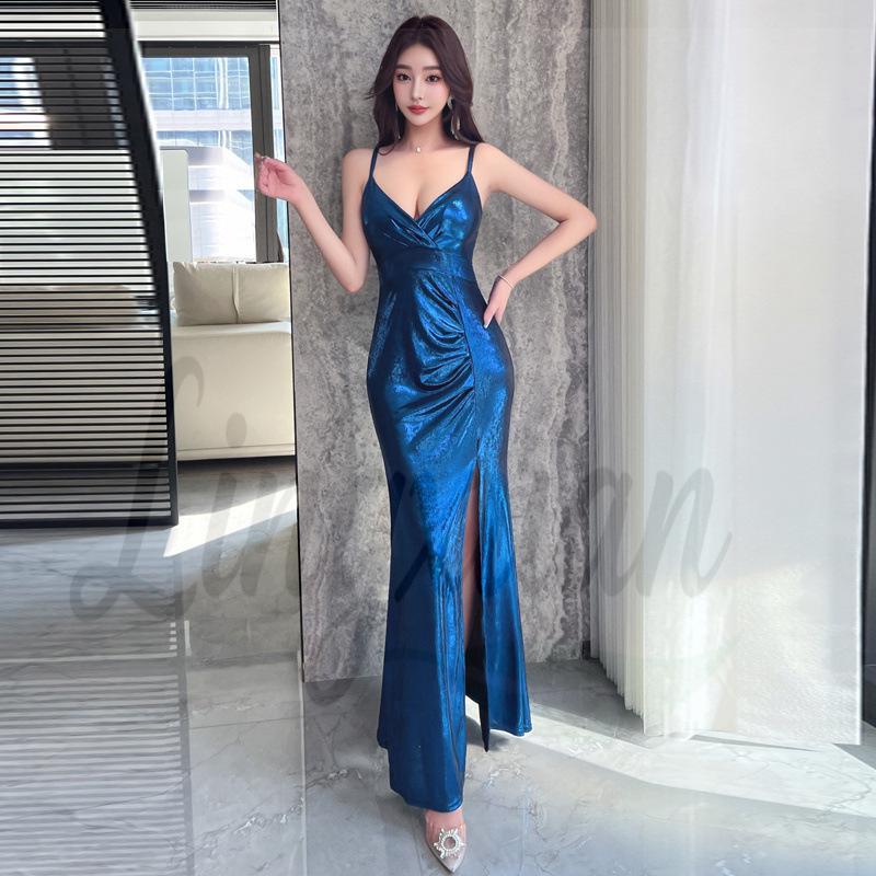 Elegant 2026 Socialite Mermaid Evening Gown - Low-Cut, Slit Design Large темно-синий