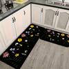 1Pcs Black Color Flower Pattern Floor Mat Modern Kitchen Polyester Rug Non-Slip Colorful Indoor Carpet, For Home Bathroom Bedroom Living Room Decor