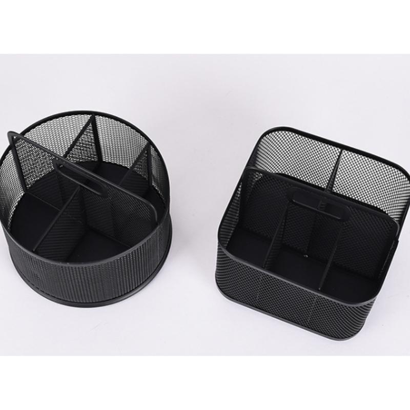 360 Degree Rotating Desk Organiser Metal Pen Stand Storage Case with Anti Skid Base for Cosmetic Supplies Writing Tool