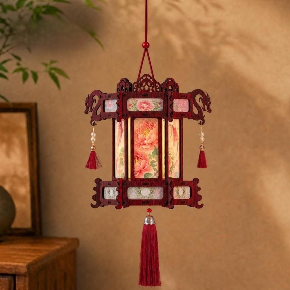 New Year DIY Spring Festival Lanterns Luxury LED Luminous Wooden Lanterns Festival Decorations