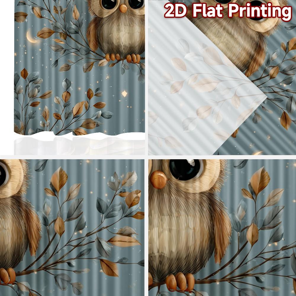 2D flat printing 2pcs Curtain Curtain Moonlit Owl on Branch Digital Printed Polyester Drapes Birthday Party Perfect for Yard &