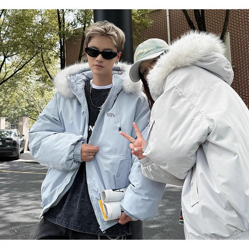 Big Fur Collar Hooded Unisex Parkas Cotton-padded Coat Women's Winter Short Thickened Jacket
