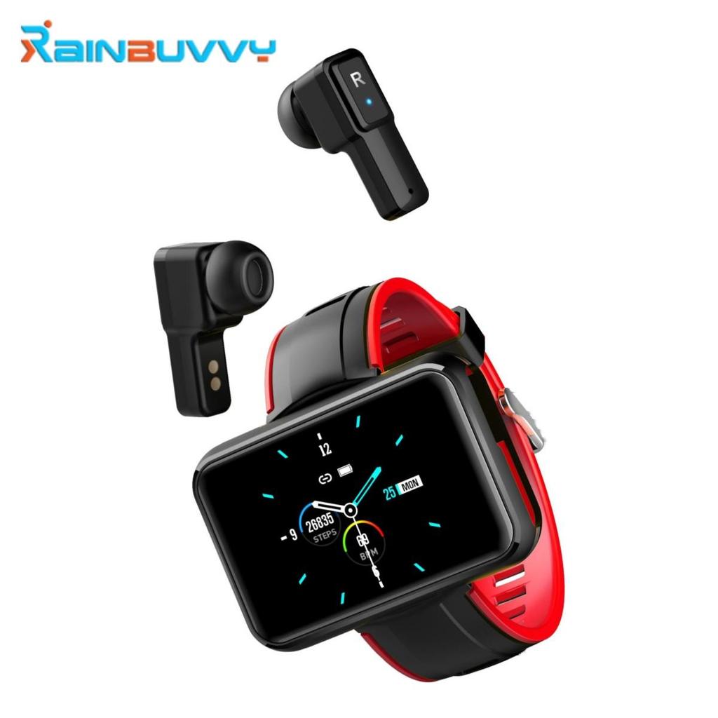 Rainbuvvy T91 Smartwatch 1.4inch Full-touch Screen Wireless 2in1 TWS Earbuds IPX6 Waterproof Bluetooth 280mAh Battery Detachable Strap Sports Watch