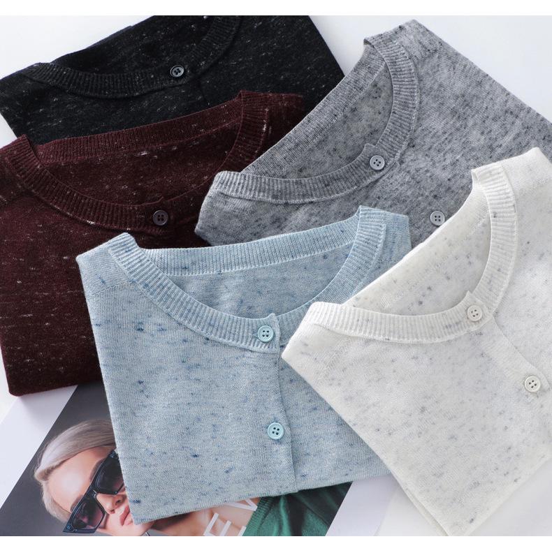 Women's Floral Wool Knit Cardigan - Round Neck, Short Sleeves, 2025 Spring/Summer Collection