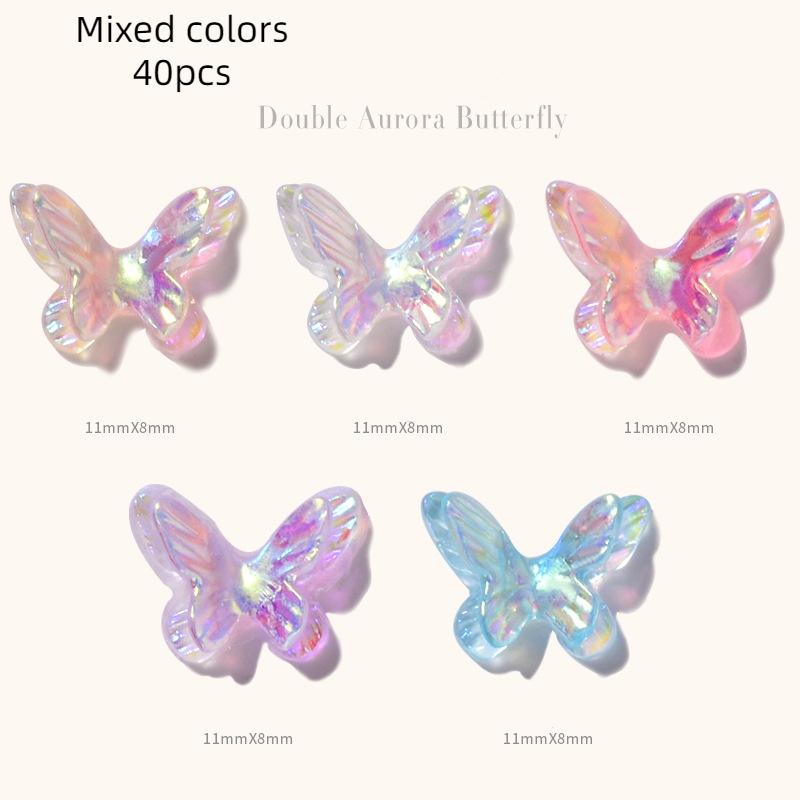 

40 шт./пакет, двухслойные украшения для ногтей с бабочками, стразы из смолы для дизайна ногтей для 3D маникюра, модные инструменты для маникюра «сделай сам»