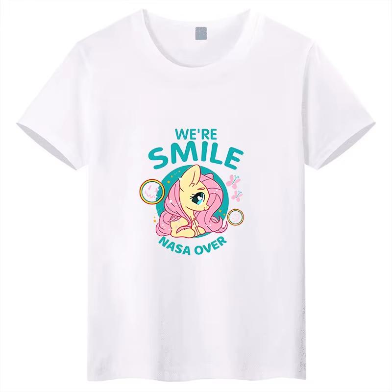 

2026 Summer My Little Pony Cartoon Print Childrens pure Cotton roundneck Tshirt Parentchild Casual top S