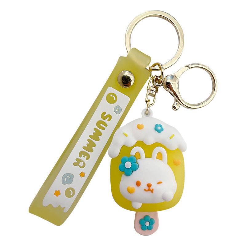 Cute And Stylish Cartoon Bunny Ice Cream Keychain Silicone Bag Accessory