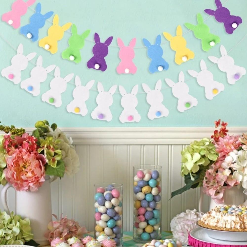Colorful Bunny Spiral Hanging Decor Paper Party Decoration Flag Pom Pom Garland  Valentine's Day