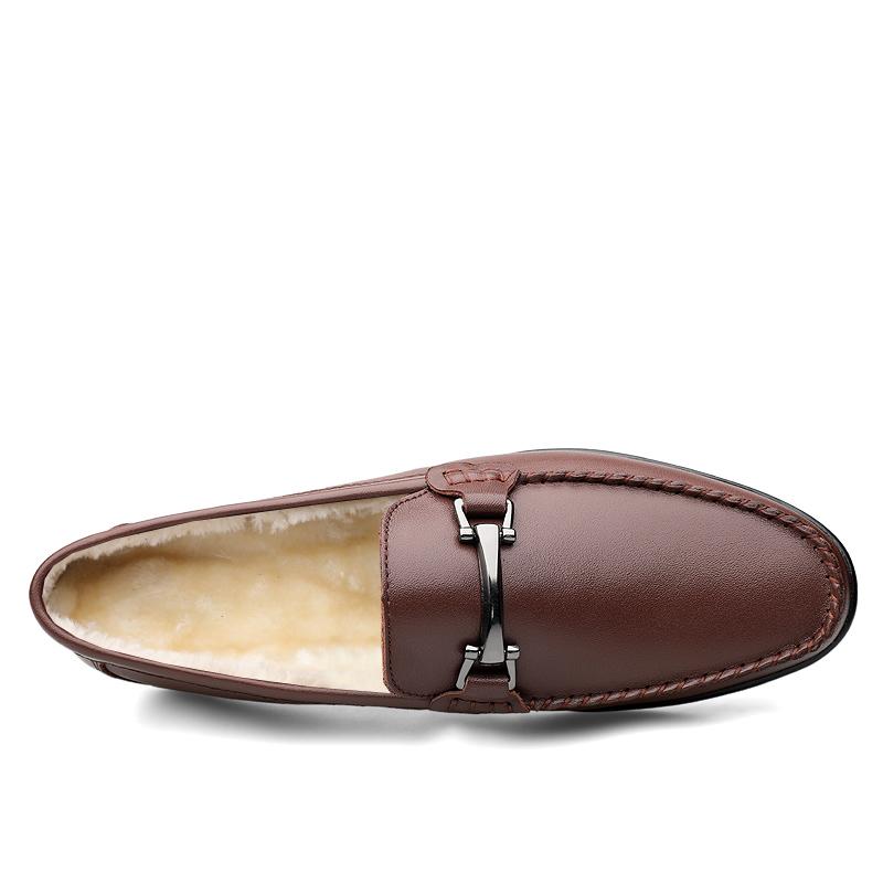 Winter Warm Fur Loafers Men Casual Shoes 2024 Plush Men Shoes Leather Man Moccasins Slip on Men's Flats Male Driving Shoes