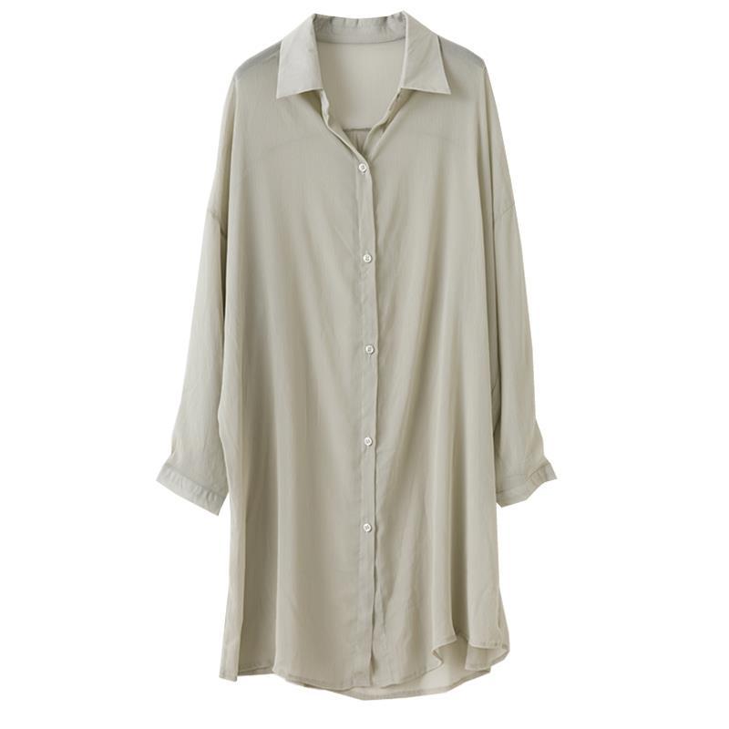 Sunscreen Clothing for Women Summer Thin Chiffon Cardigan with Long Sleeves Draped Over A Shawl Medium Length Shirt Collar Jacket