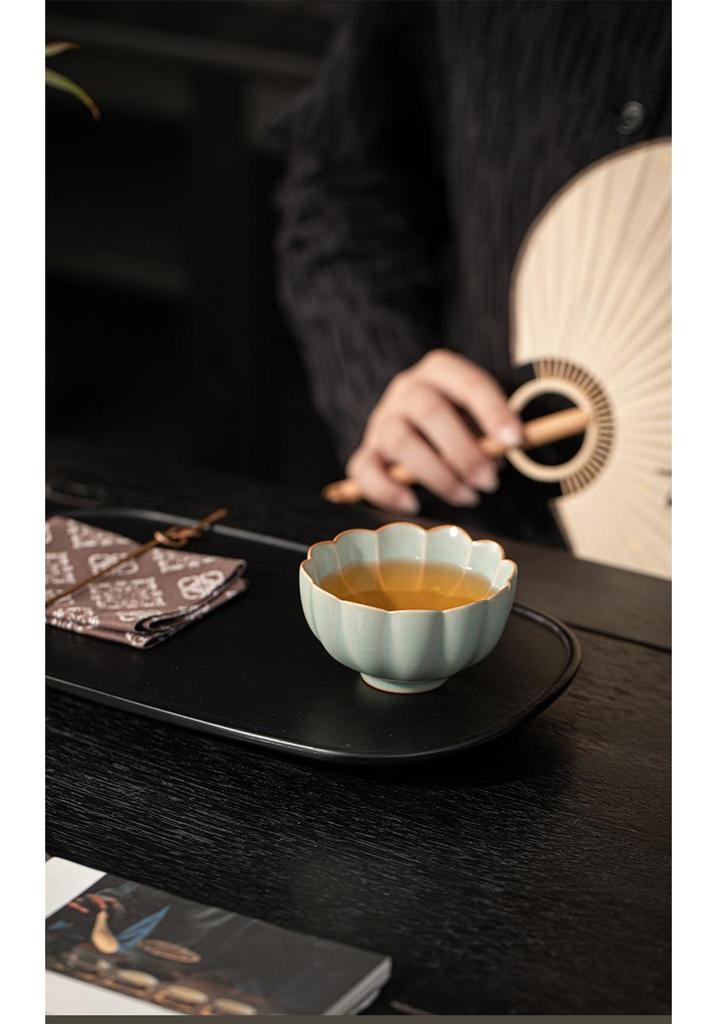 Ru Kiln Sky Blue Crackle Ceramic Tea Cup - Single Tea Tasting Bowl with High-End Gift Packaging