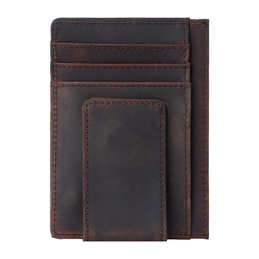 Crazy Horse Leather Zero Wallet Men's Retro Genuine Leather Bull Pickup Bag Cash Banknote USD Clip