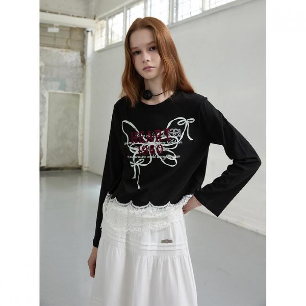 EgoisT Lace Hem PrinT T shirT er3oTl08 BK/FF
