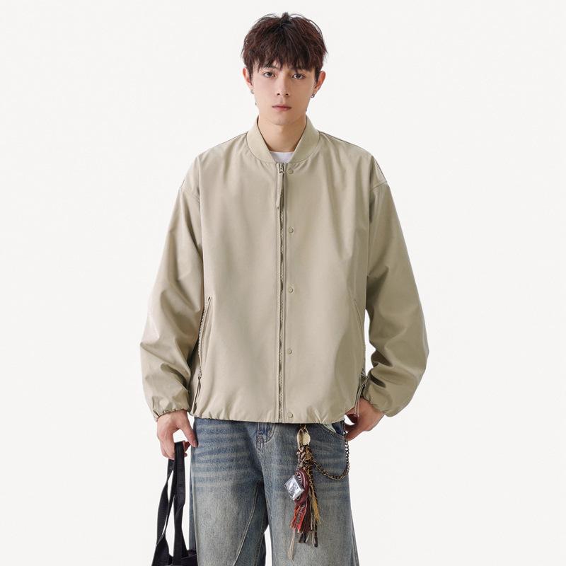 Stand-up Collar Tooling Bomber Jacket Men's Trendy Brand Zipper Design Sense Casual Baseball Jacket