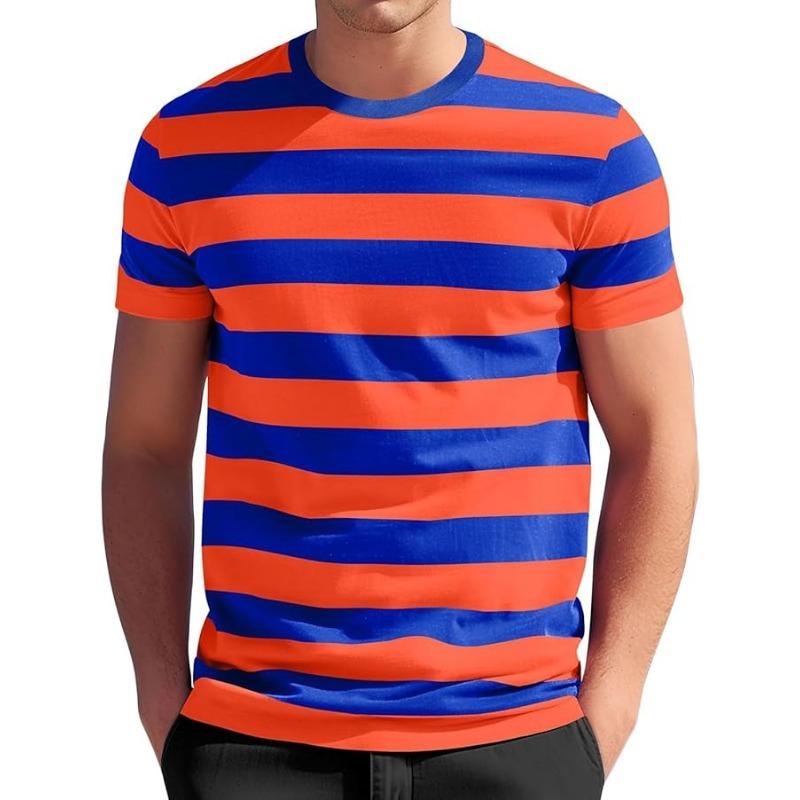 Męska koszulka w paski z krótkim rękawem, koszulki w paski z okrągłym dekoltem, klasyczne stylowe patchworkowe topy, casualowa bluzka do ćwiczeń