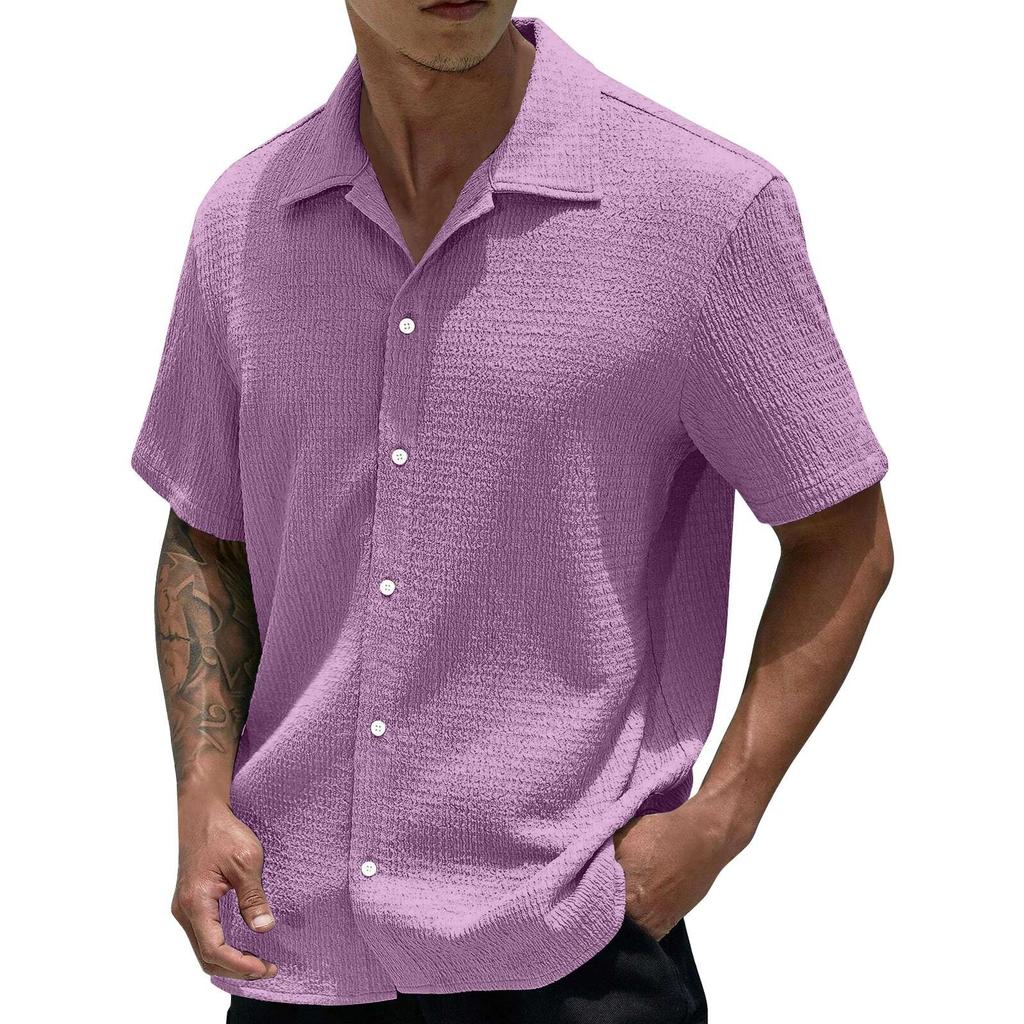 Men's Summer Solid Color Lapel Short-Sleeved Shirt Men's Casual Fashion Short-Sleeved Shirt