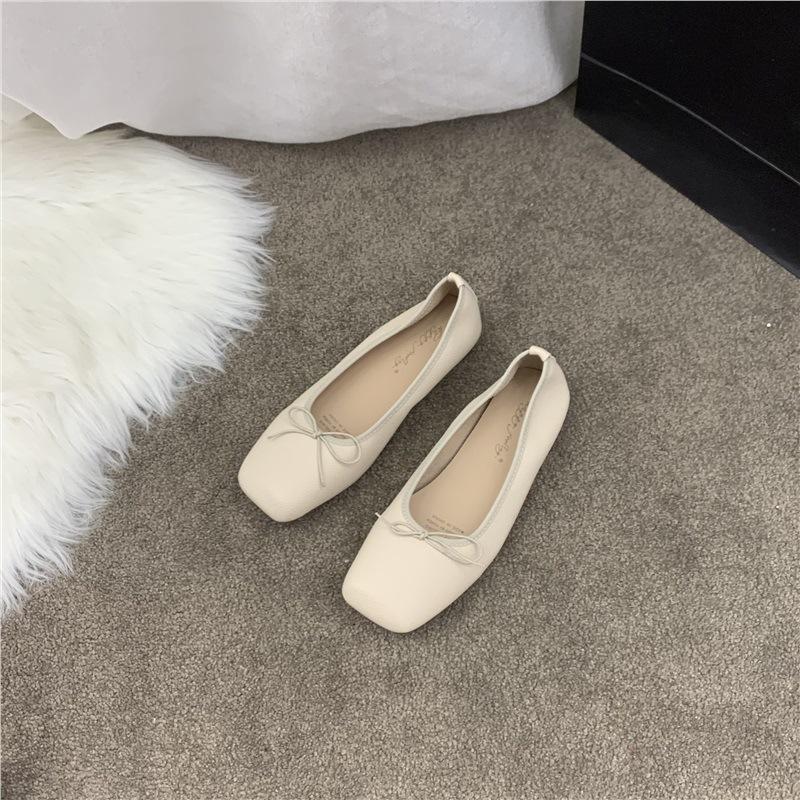Fashion Soft PU Leather Bowtie Ballets Shoes Woman Square Toe Flats Cozy Roll-Up Moccasines Mujer Wedding Loafers Brides Dance Ballerina