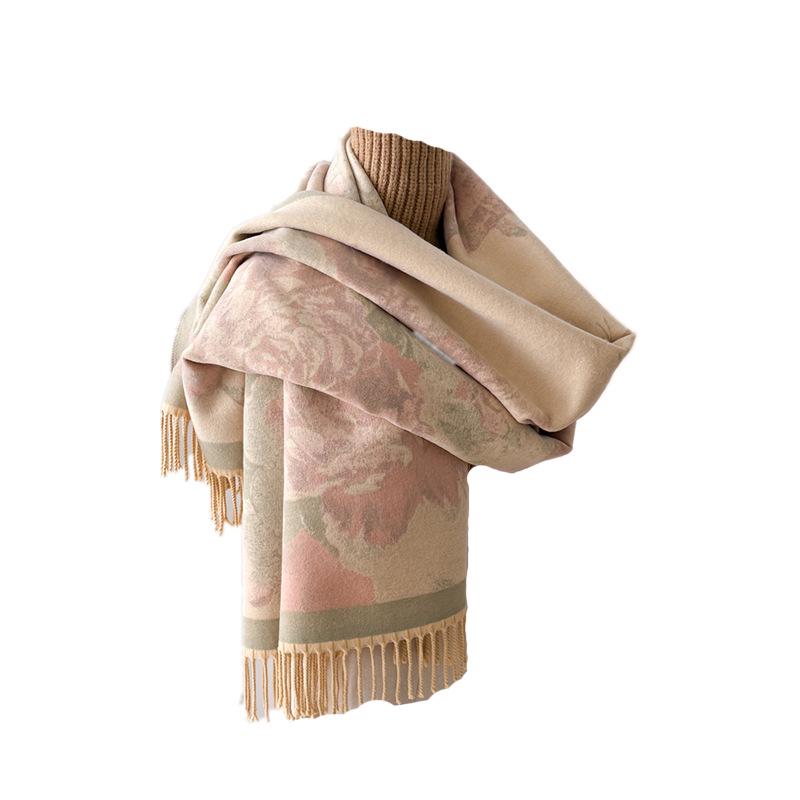 Elegant Ethnic Style Double-Sided Scarf – Women's Soft, Thick, Warm Shawl for Autumn & Winter