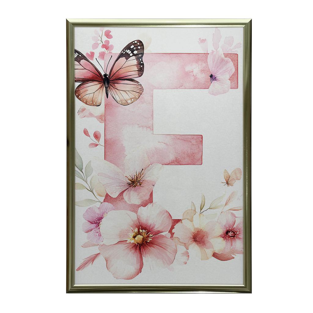 Plakat Kwiatowa Litera "E" Dla Małej Księżniczki Plakat Kwiatowa Litera "E" Dla Małej Księżniczki, 70X100 Cm, Rama Drewniana Jasny Dąb, Papier Matowy