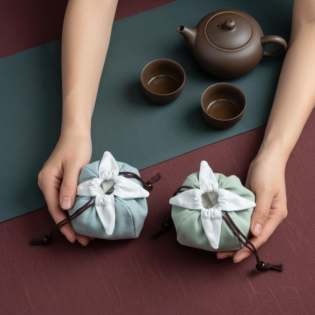 Cotton Linen Tea Set Travel Bag - Portable Outdoor Storage with Thickened Cloth