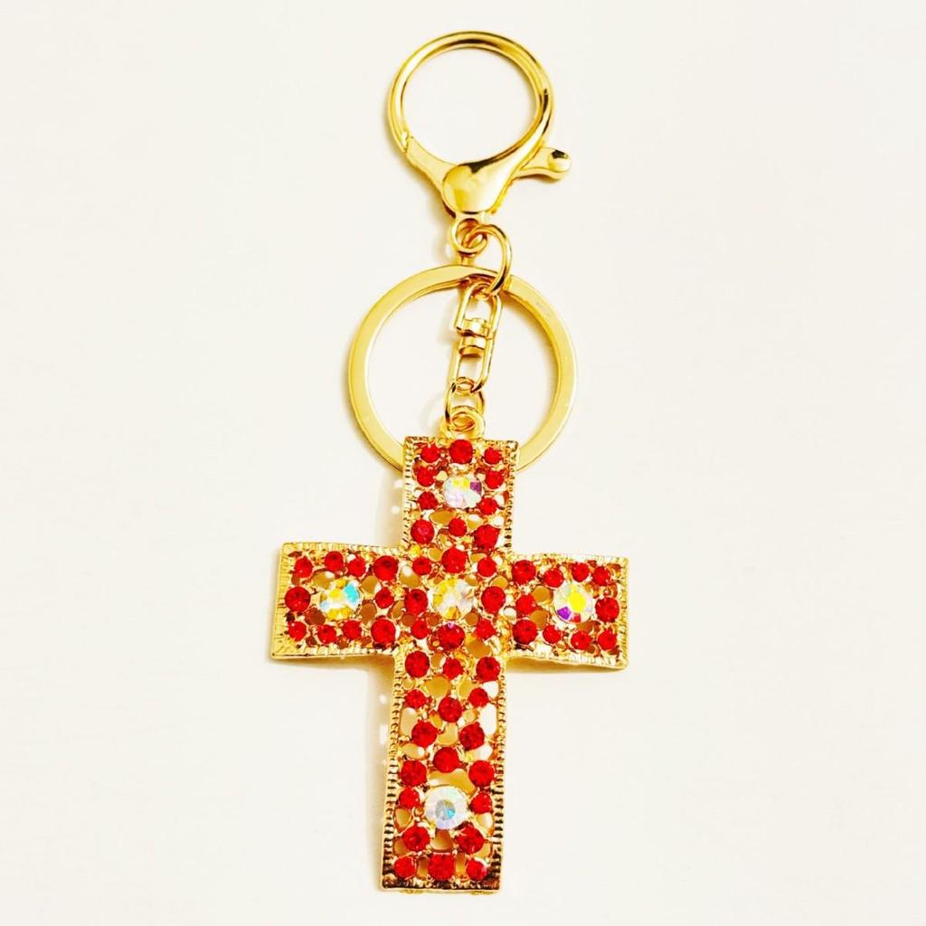 Rhinestone Cross Charm Keychain & Pendant - Vintage Style