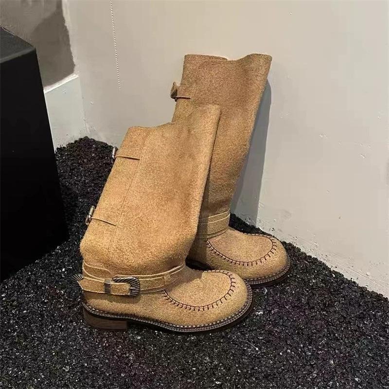 

Frosted retro boots women s 2025 autumn new belt buckle knight boots but knee two wear boots boots tide 35
