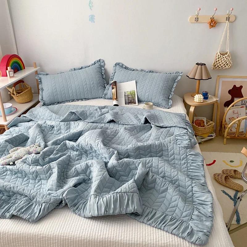 Korean Ruffles Quilted Summer Comforter Set Soft Skin-friendly Thin Blanket High Quality Princess Pleated Quilts