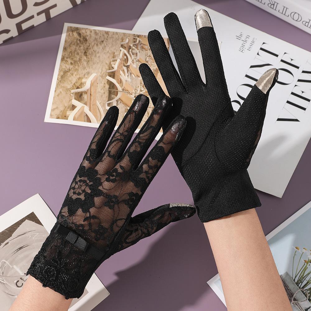 Neue Sonnenschutzhandschuhe für Damen für Frühling und Sommer, Outdoor-Fahren, Touchscreen, Spitze, rutschfest, Schleife