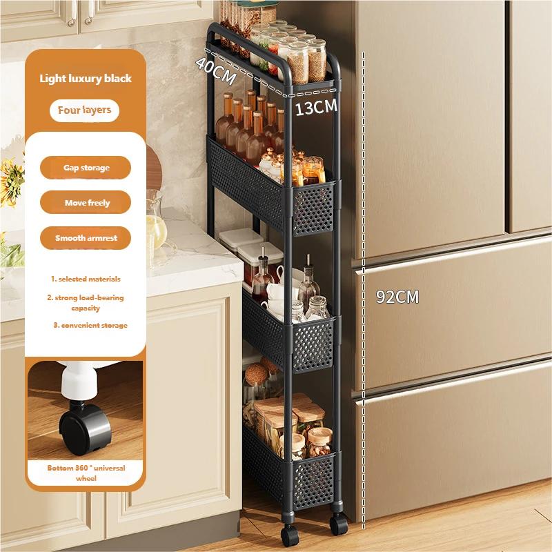 Многоцелевая стойка для хранения в зазорах на колесиках подвижная многоярусная полка для кухни ванной комнаты домашней организации органайзер для закусок фруктов овощей 4Layer 2169₽